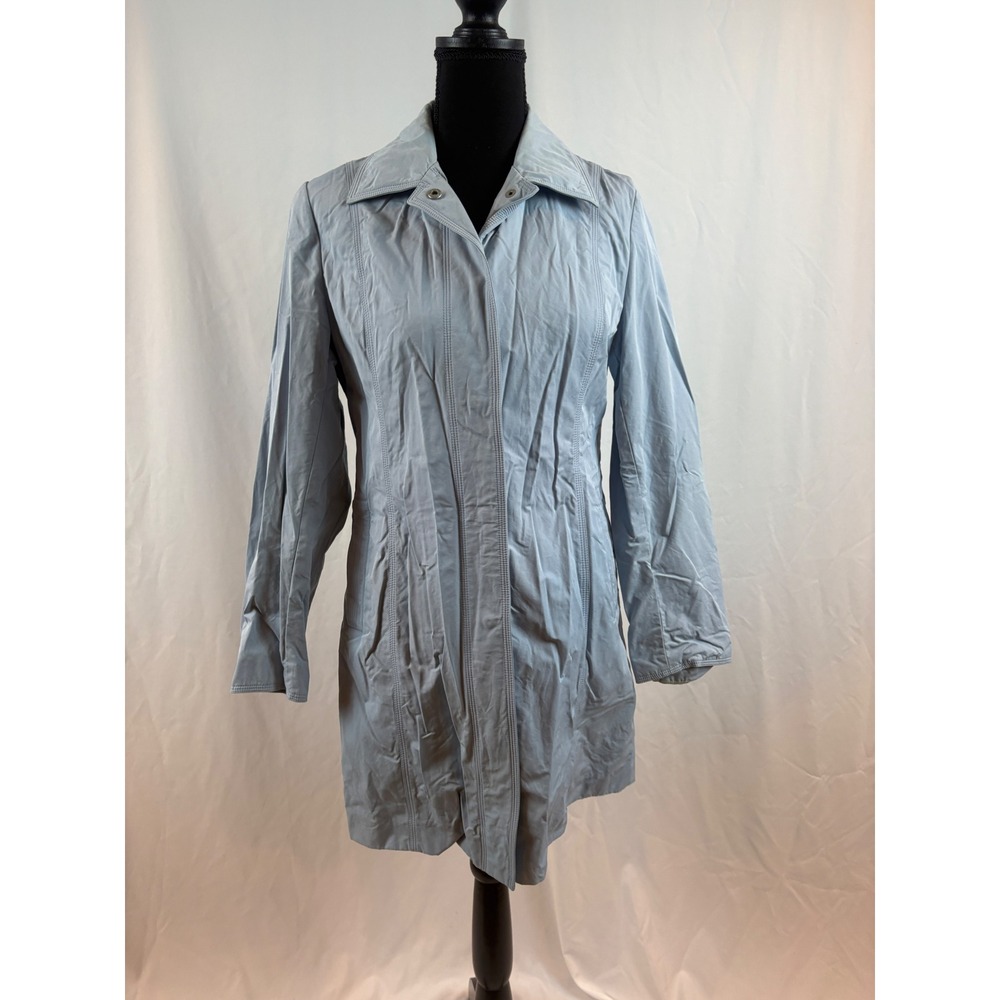 Light Blue Lightweight Trench Coat Snap Front Princess Seams Mid Length‎ Size 4